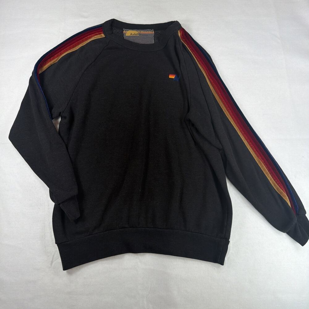 Aviator Nation Womens Classic 5 Stripe Velvet Sweatshirt Dark Charcoal Size L